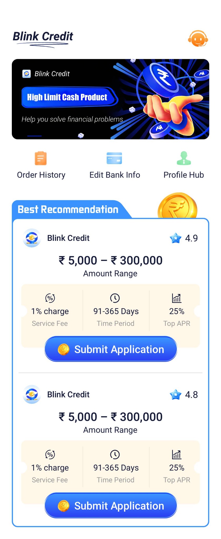 Blink Credit app interface